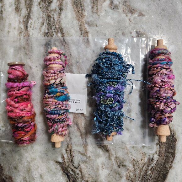 Handspun art yarn, 5 yards per bobbin, super fine wool, amazing colors. - Picture 3 of 4